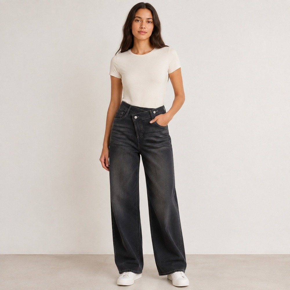 Halara Flex Jeans M Tall Black Crossover Waist Baggy Wide Leg Y2K